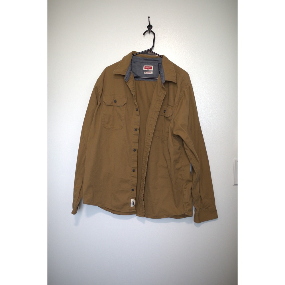 Wrangler Mens XL Flex for Comfort Long Sleeve Button Down Shirt Camel Brown